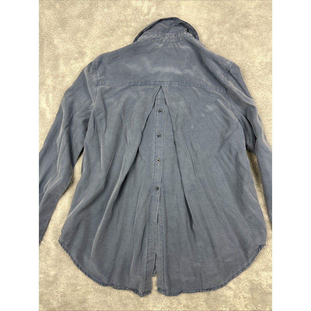 AJ‎ Andrea Jovine Blouse Large Full Button Long Sleeve Blue Silky Classic - Picture 3 of 7